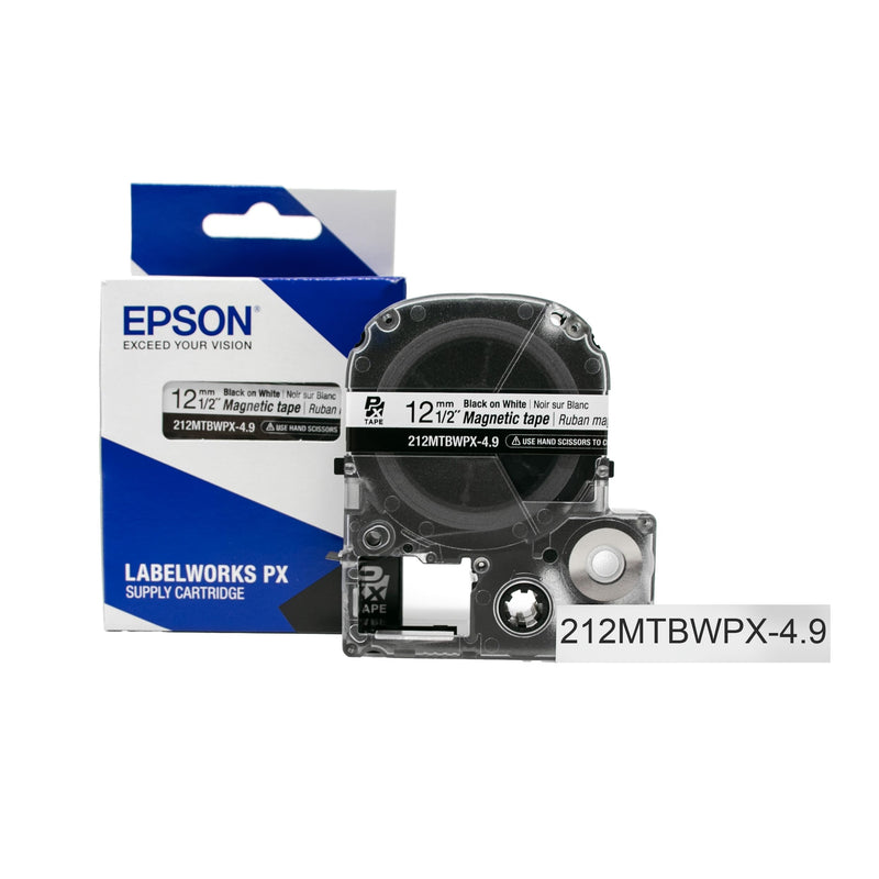 LABELWORKS 212MTBWPX-4.9 Magnetic Tape Cartridge - Black on White Magnet Label Maker Tape - 1/2" (12MM) Wide, 4.9 ft, White 12mm