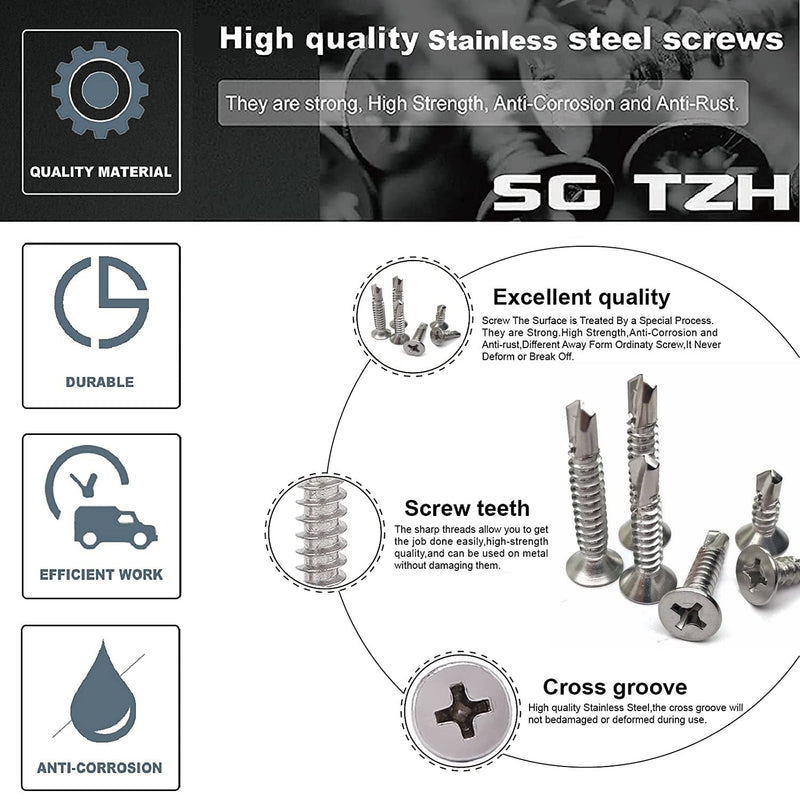 [Australia - AusPower] - #10 x 2" Sheet Metal Screws 100Pcs 410 Stainless Steel Flat Head Tek Screws Fast Self Tapping Screws by SG TZH #10 x 2" 
