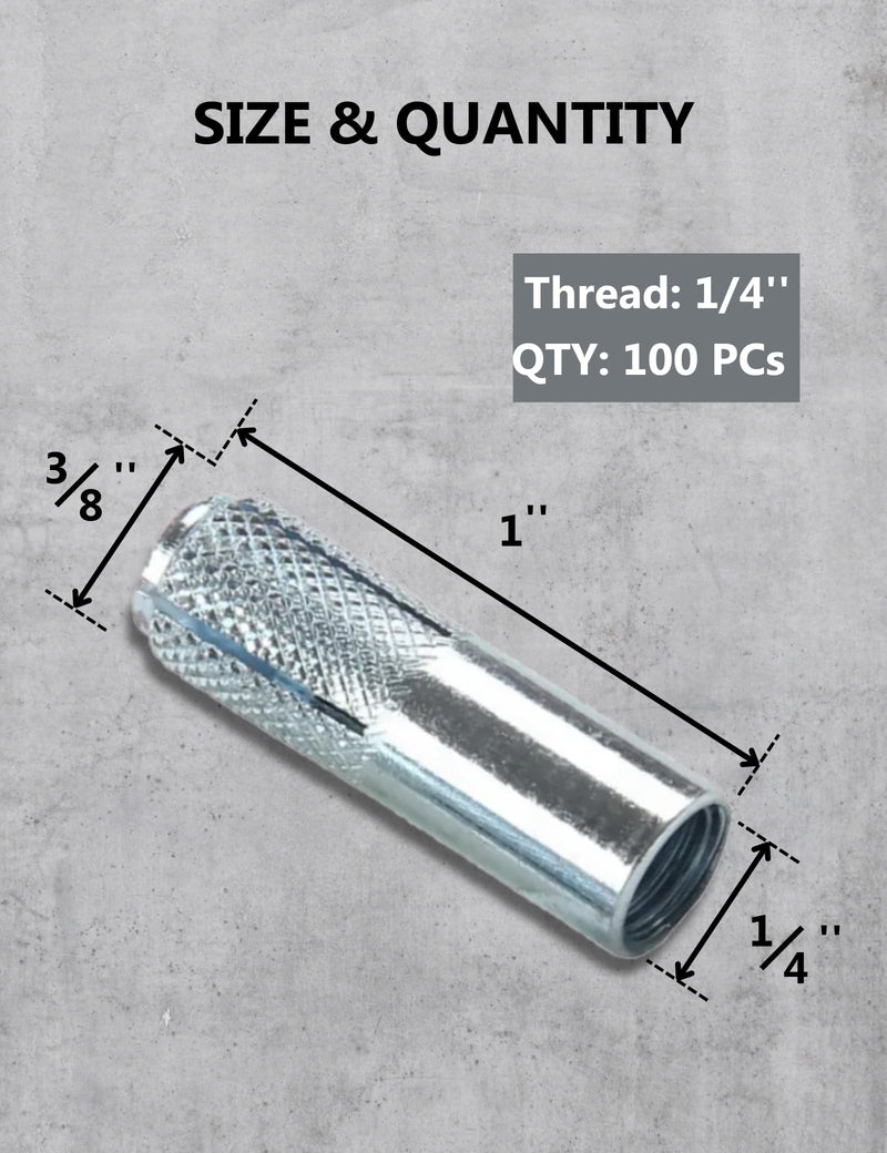 [Australia - AusPower] - Drop-in Anchors, 100 PCs 1/4 Inch Zinc-Plated for Concrete, Secure Mounting, Industrial-Strength, Easy Installation - Perfect for Home, Construction, and Outdoor Applications 