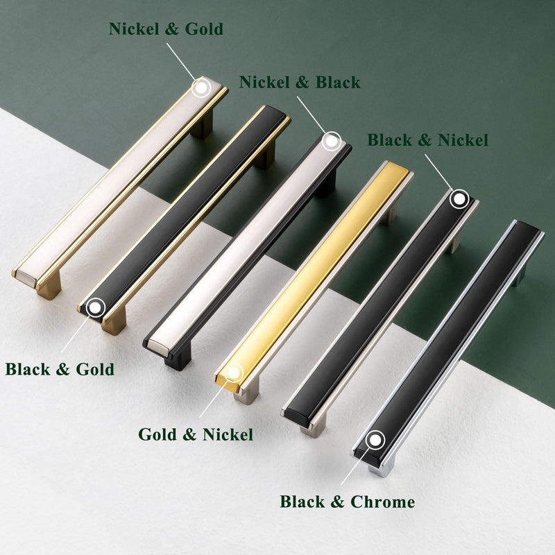 Nickel and Gold Cabinet Pulls Brushed Nickel and Gold Kitchen Cabinet Handles, 5 Pack 6-1/4 Inch, 2281 Two Tone Hardware for Cabinets Drawers Bedroom Dresser Cupboard Bathroom Vanity 6-1/4 In Hole Distance Brushed Nickel & Gold
