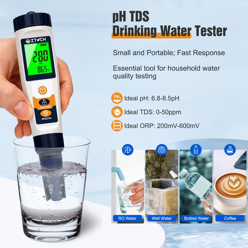 [Australia - AusPower] - Hydrogen Water Tester pH H2 ORP Meter, Hydroponic pH TDS EC Meter, 6 in 1 pH H2 ORP TDS EC Temp Tester for Drinking Water and Pool, Dissolved Hydrogen Tester for Hydrogen Water Bottle 