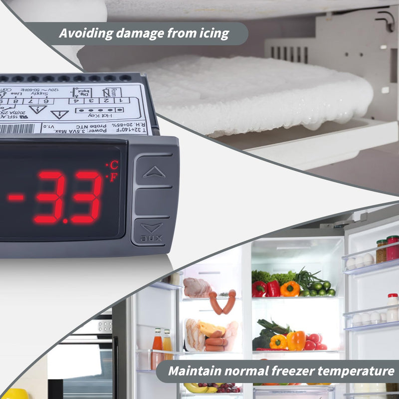 [Australia - AusPower] - XR02CX-4N1F1 Temperature Control with Temperature Sensor Probes 120V/Digital Thermostat Controller Off Cycle Defrost for Refrigerators-Freezers-Heating Appliances 