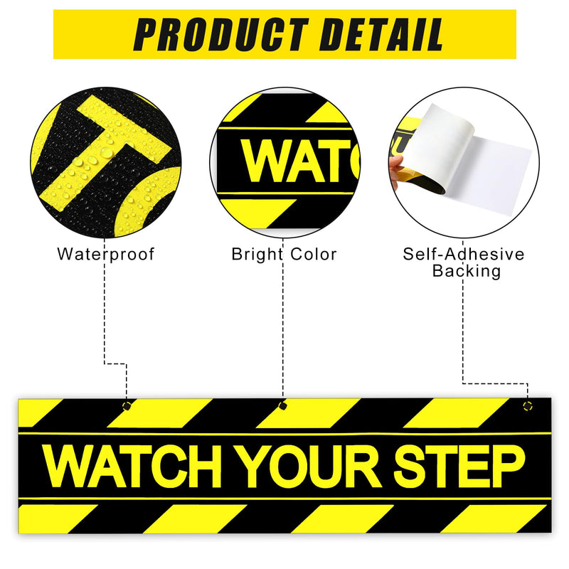 Boao 12 Pcs Watch Your Step Floor Decals Stickers, 20 x 5 Inch Self-Adhesive Vinyl Sticker, Watch Your Step Floor Sticker Anti Slip Warning Tape for Workplace Safety Wet Stair Caution