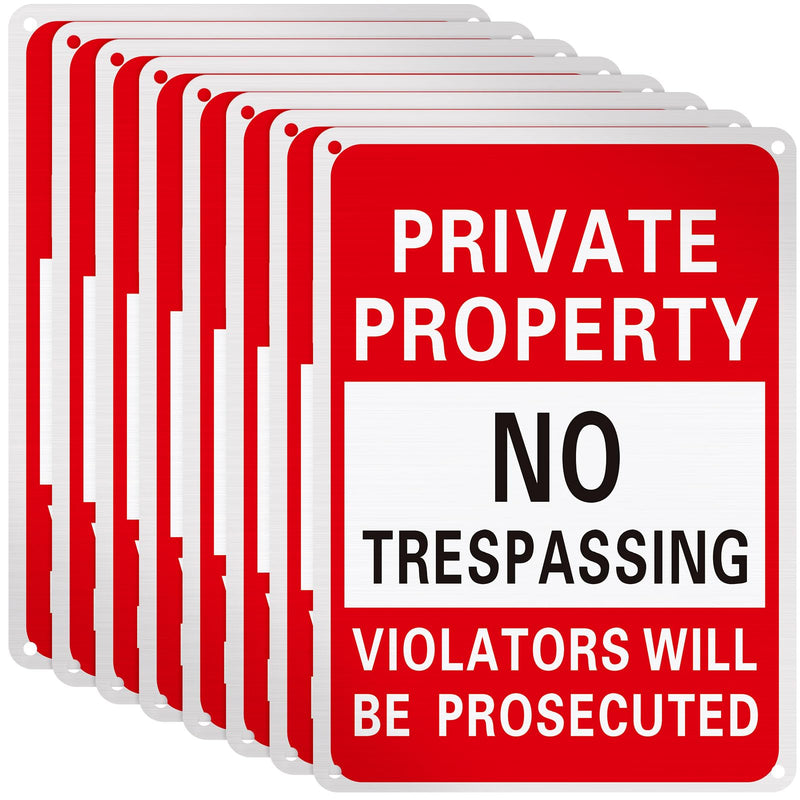 Yaocom 8 Pcs No Trespassing Signs Private Property Metal Rust Free Aluminum Sign Will Be Prosecuted Signs Easy to Mount Weather Resistant Waterproof Reflective Durable Ink(Red,10x14") 10x14" Red