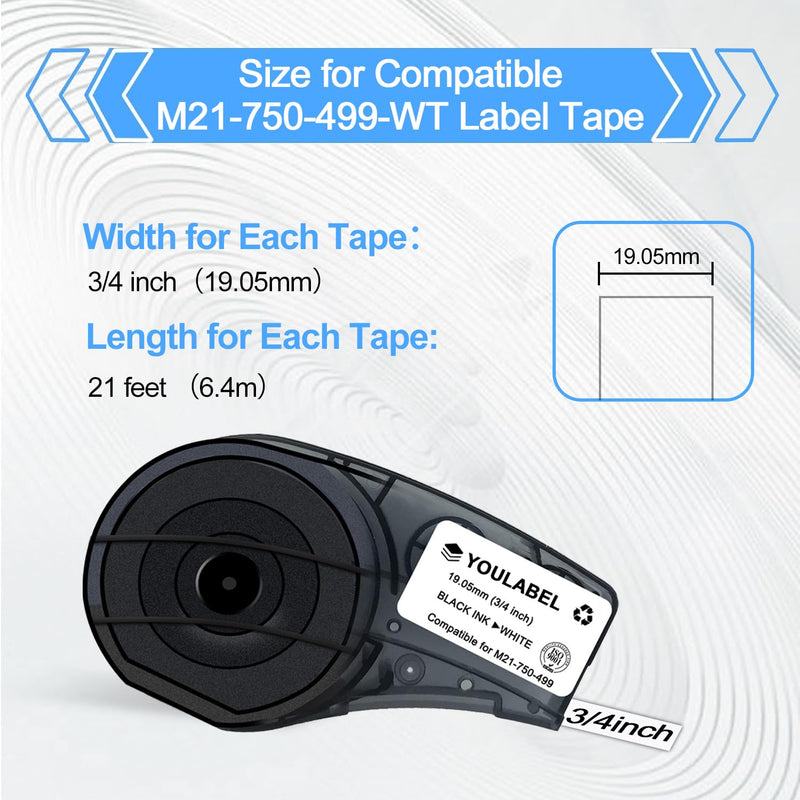M21-750-499 Label Tape Compatible Label Tape Replacement for (M21-750-499) Nylon Label for General ID, Black on White- Designed for M210, M210-LAB, M211, BMP21-PLUS Printers, .75" W 16' L (2 Pack)