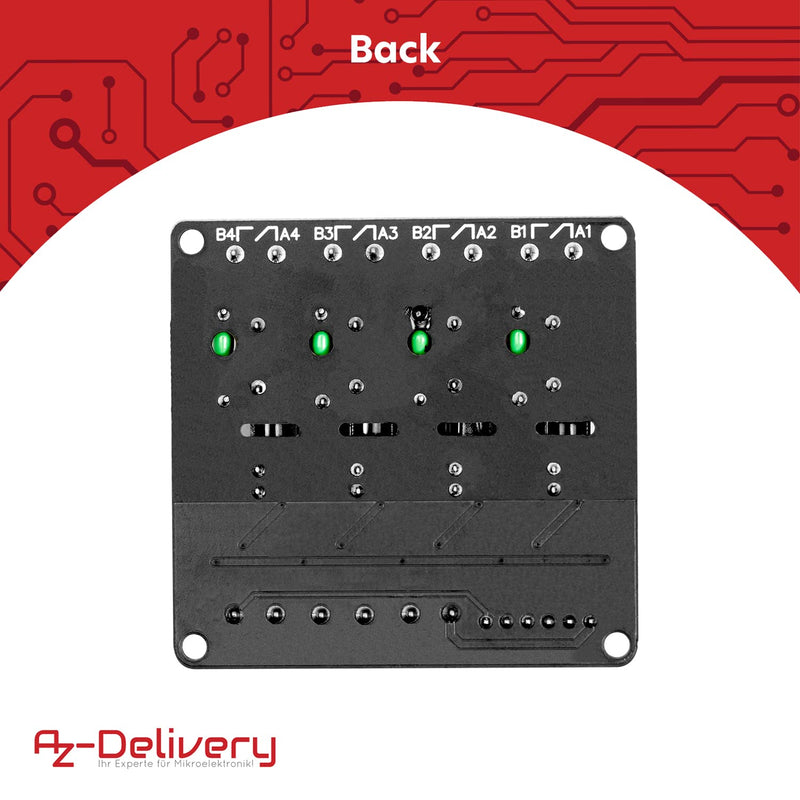 AZDelivery 4 Channel Relay Module 5V DC Solid State Relay Low Level Trigger Power Switch Relay Board Compatible with Arduino and Raspberry Pi 1