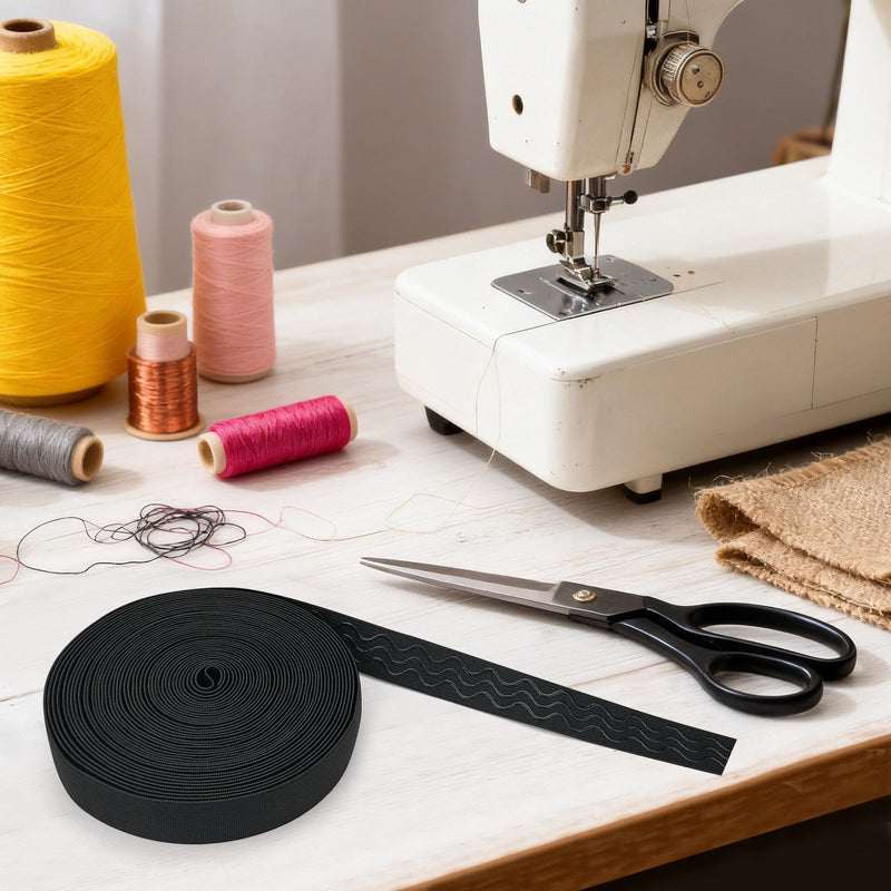 2 Rolls Silicone Gripper Elastic Band for Sewing, 1 in x 5 Yds, Non Slip Wave Silicone Grip Tape Stretchy Ribbon for Clothing Pants Waistband Wig Making, Black + White Black + White: 1 In x 5 Yds
