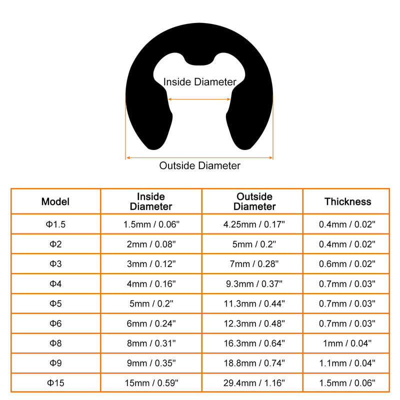 [Australia - AusPower] - uxcell 300 Pcs External Retaining Rings, 5mm 65Mn Carbon Steel E-Clip External Circlip Snap Rings Round Wire Snap Rings for Valves Electrical Appliances 