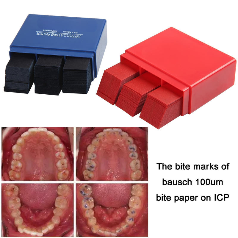 [Australia - AusPower] - Dental Articulating Paper Double Sided Bite Articulating Paper 100 Micron Film Doubled Side 55 x 18 x 0.1mm for Adults and Children (Red 300Pcs) Red 