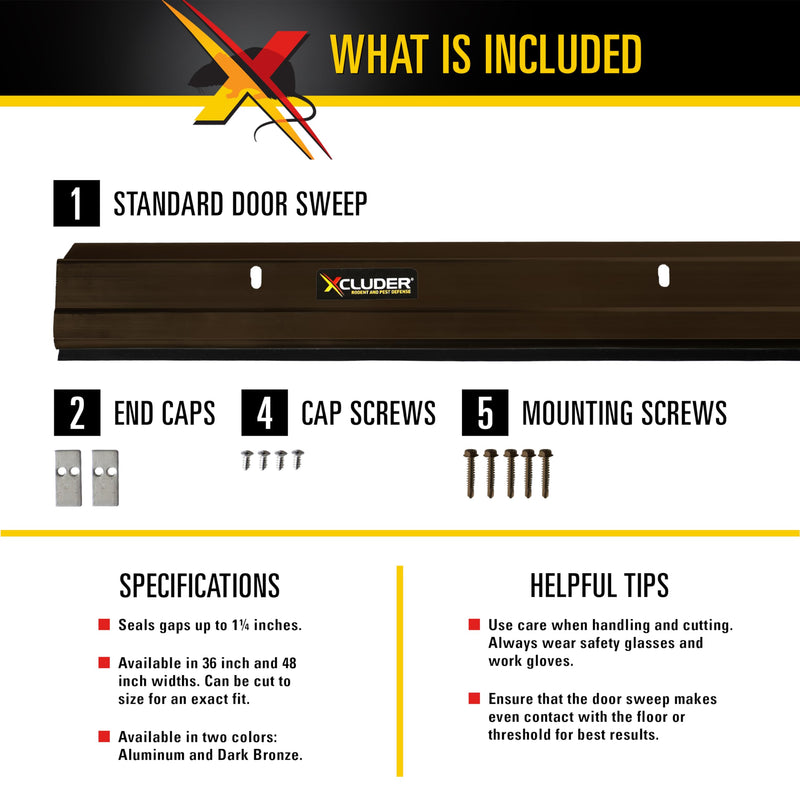 Xcluder 36” Standard Door Sweep, Dark Bronze – Seals Out Rodents & Pests, Enhanced Weather Sealing, Easy to Install; Rodent Protection; Rodent Proof Door Sweep