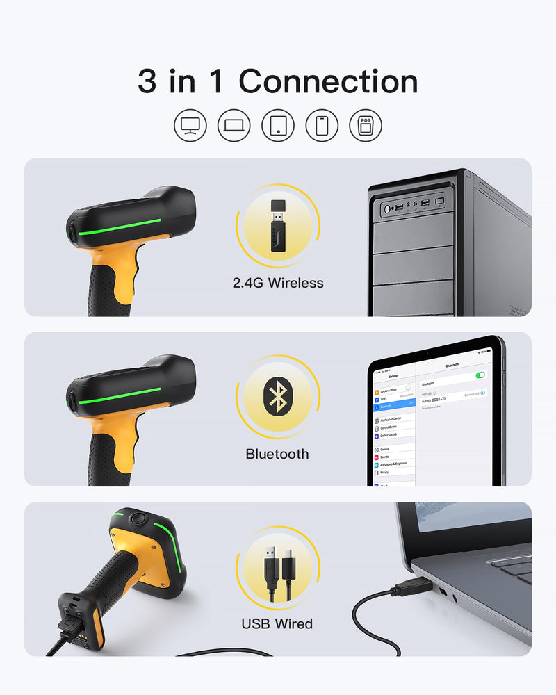 Inateck Industrial Barcode Scanner Bluetooth, 1D Scanner Wireless with IP67 Waterproof and Dustproof, Handscanner with App & SDK，BCST-61 1D IP67