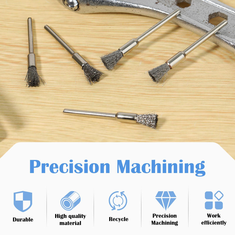 [Australia - AusPower] - Steel Cleaning End Brushes Pen 20 Pcs, 1/5? X 1/8? Wire End Cleaning Brush Metal, Extended Small Wire Brush Rust Paint Removal Bits Polishing Rotary Tools Accessories 