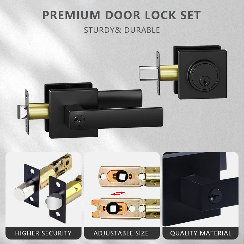 Exterior Door Handle,Entry Door locksets with deadbolt | Front Door Handle and Deadbolt Set,Matte Black Keyed Alike Heavy Duty Door Lever Locksets Right & Left Sided Doors 1 Pack