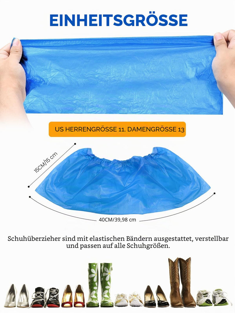 TOOSOFt Blue Disposable Plastic Shoe Covers, Large, 300 Pieces (150 Pairs) | Men's Shoe Covers - Waterproof Overshoes - CPE Non-Slip Overshoes - Universal Size Disposable Shoe Covers