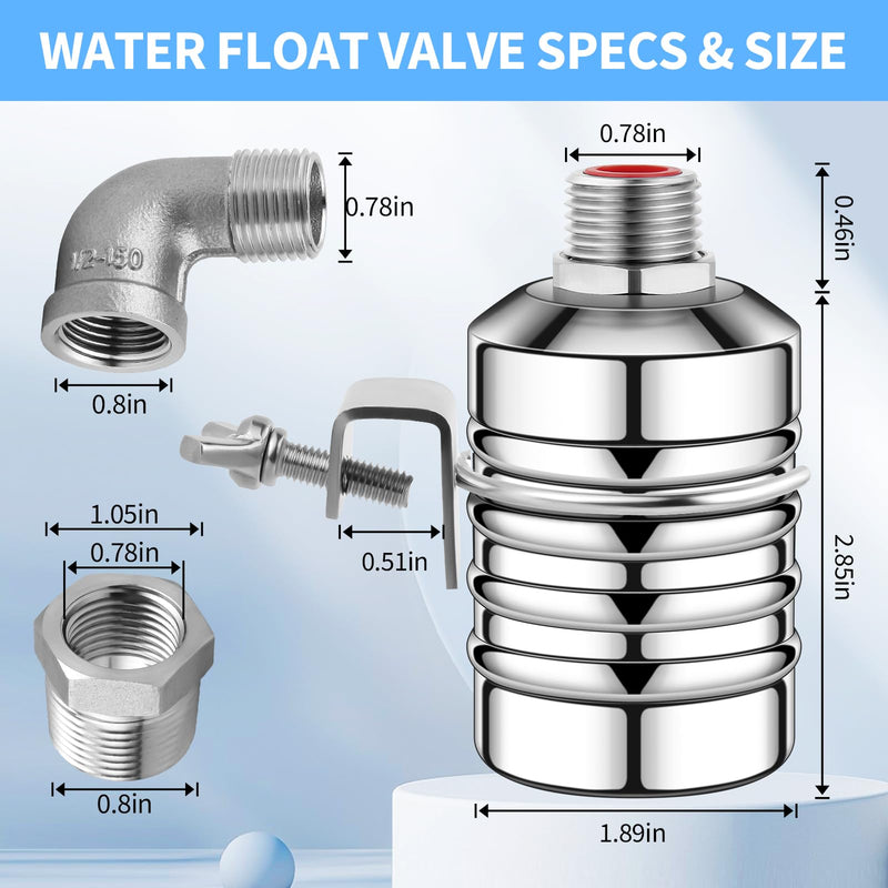 [Australia - AusPower] - 2Pcs Water Float Valve for Water Tank, Aquapulse Automatic Water System, Fully Automatic Water Shut Off Valve, 1/2'' to 3/4'' 304 Stainless Steel Float Valve for Water Tower, Pool, Livestock Troughs. 2Pcs 