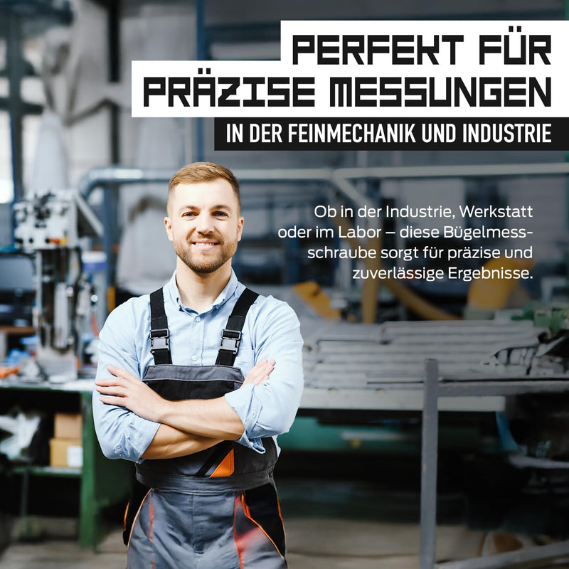 [Australia - AusPower] - MIB Outside Micrometer DIN 863, Painted Shackle | Precision Tool | Micrometer with HM Measuring Surfaces | Measuring & Plan Tools | Diameter Measuring Device | Measuring Range 0-25 mm | Includes 