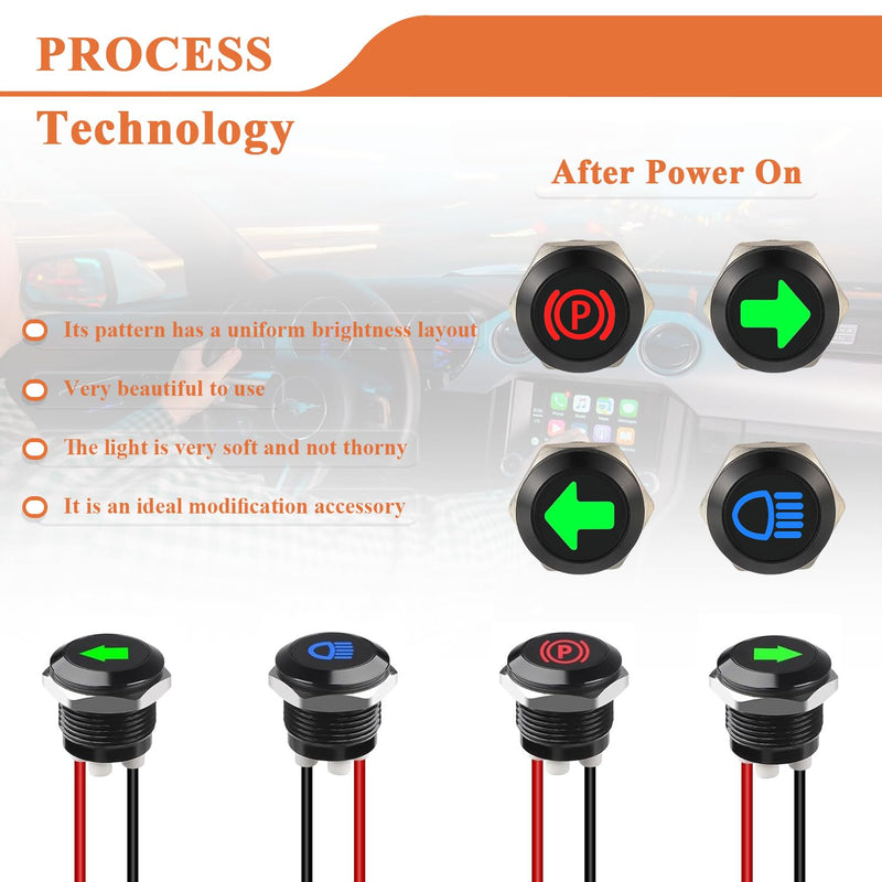 [Australia - AusPower] - 4 Pack 12mm Waterproof LED Indicator Light Small, 1/2" Panel Cutout 12V-24V Metal LED Indicator with 150MM Wire Suitable for Motorcycles Cars Trucks Tractors RV 4 PCS 