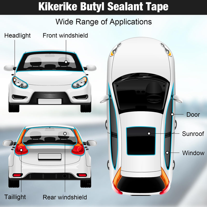 [Australia - AusPower] - Butyl Rubber Tape Headlight Glue Sealant Rope 14.8Ft Diameter 9mm Butyl Putty Foam Strip Butyl Rubber Caulk Sealer for Automotive (Car RV Truck Marine) Window Door Windshield Sealing - Black, 1 Roll 