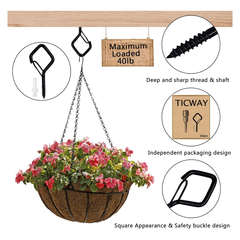 [Australia - AusPower] - 20 PCS Q-Hanger Hooks for String Lights,Ceiling Hooks for Hanging Plants,Screw Hooks for Wind Chimes,Bird Feeder,Lanterns,Christmas Decorations Outdoor String Lights Hooks(Square Hanger) Black 20 