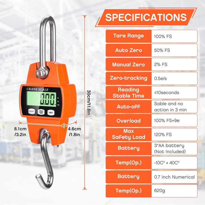 Digital Hanging Scales 300 kg 660 lbs, Hanging Scales Electronic Crane Scales with Accurate Sensors & LCD Display, Mini Portable Scales with Hooks for Farm, Factory, Hunting 300KG