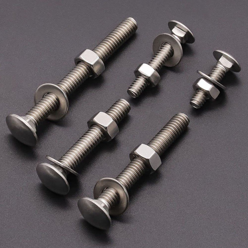 [Australia - AusPower] - 1/2-13 x 3-1/2" (4 Sets) Stainless Steel Square Neck Carriage Bolts with Nuts and Washers, Full Thread, No Coating Plain Finish, Coarse Thread UNC, Stainless Steel 304 (18-8) 1/2-13 x 3-1/2" 4 