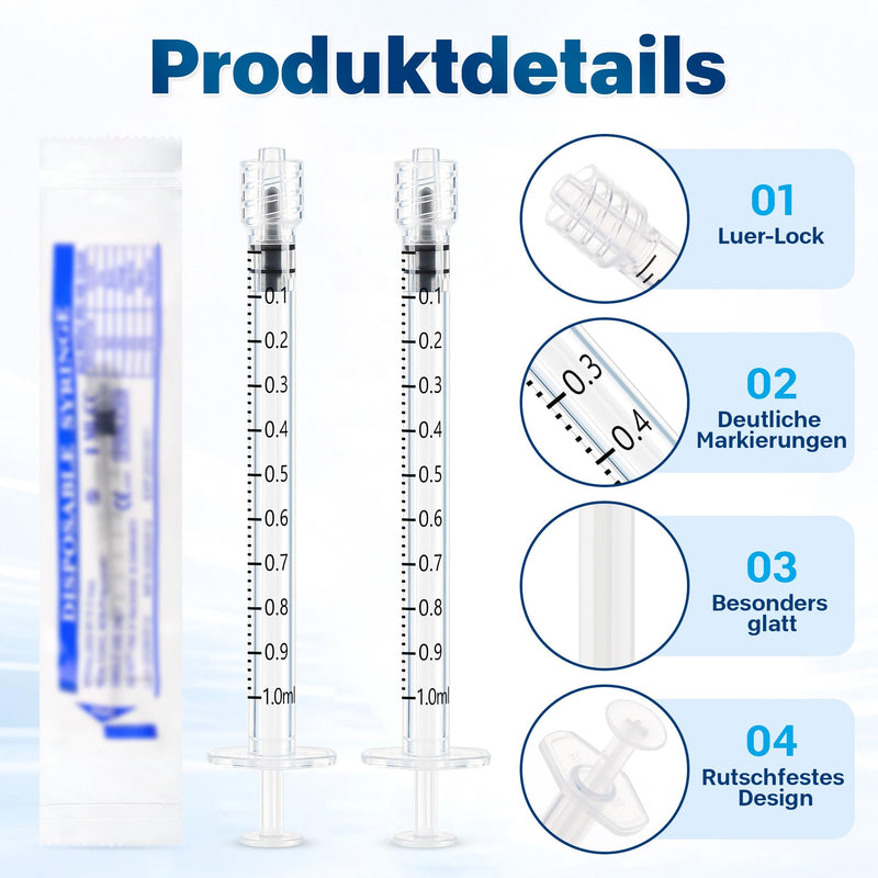 Pack of 100 1ml Syringes Needle-Free Plastic Syringe with Caps Individually Packed - for Refilling and Measuring Liquids, for Plant Watering, Animal Feeding, Adhesive Applicator