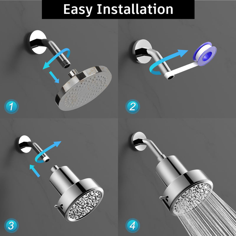 FEELSO Filtered Shower Head, High Pressure 6 Spray Modes Shower Head with Filters for Hard Water Remove Chlorine, Improves Skin & Hair, Rain Showerhead with One-Click Filter Change Design Chrome