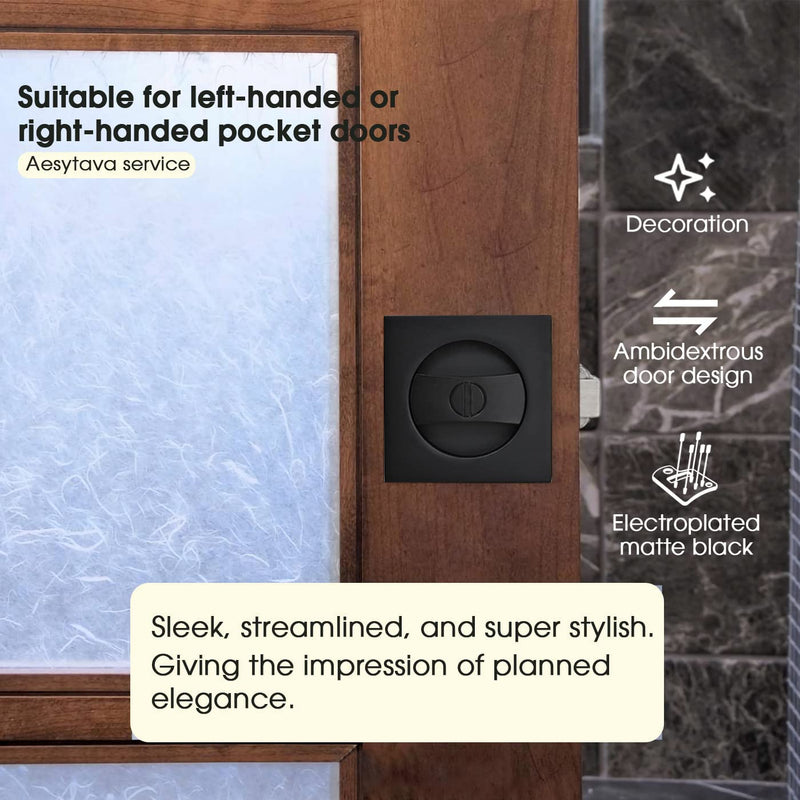 Black Pocket Door Hardware, 2 3/8" Backset, Zinc Alloy Heavy Duty Square Matte Black Pocket Door Lock, Solid Sliding Pocket Door Handle(1 Pack) 1 Pack 2 3/8"