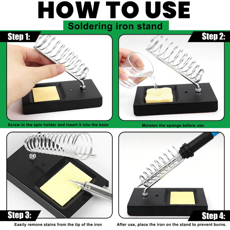 Erzekrim Soldering Tool Set Solder Desoldering Pump Desoldering Wick Soldering Tip Cleaner | Soldering Iron Stand with Sponge, Curved Tweezers, Soldering Accessories for Repair, Electric Soldering, Home (Set of 6) Pack of 6