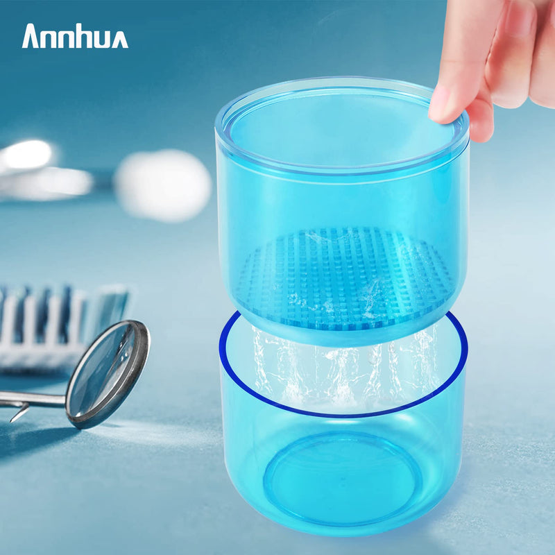 [Australia - AusPower] - Annhua Dental Bur Holder Cleaner Burs Soak Box with Strainer for Burs Cleaning, Soaking - Blue 