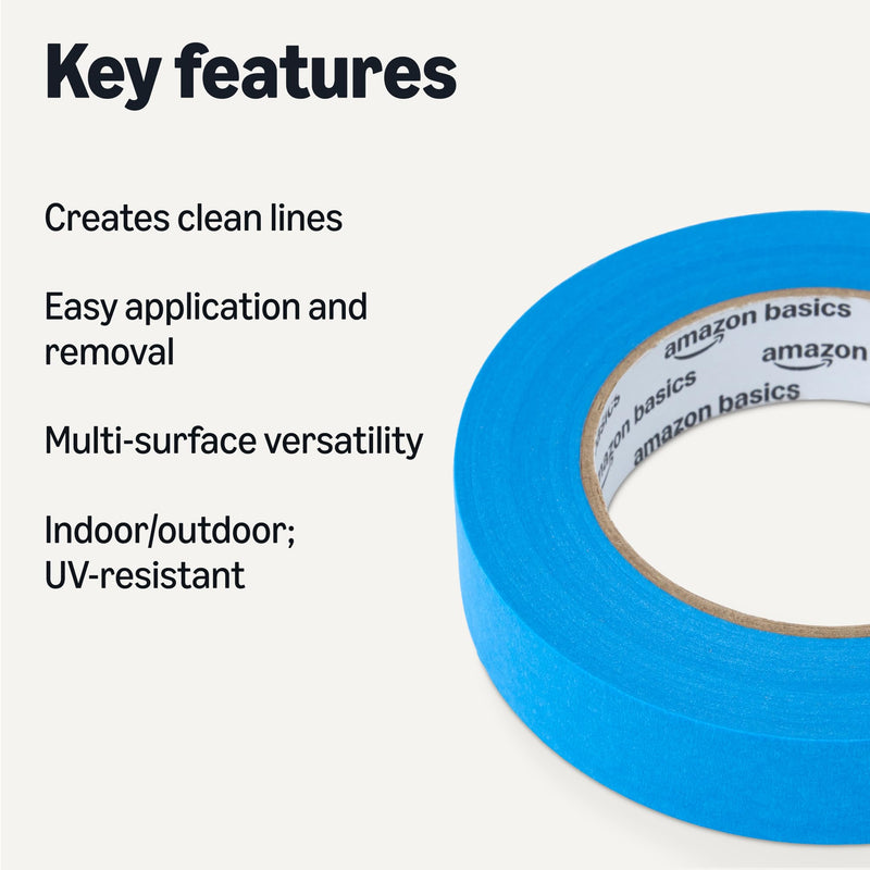 Amazon Basics Blue Painters Tape, Protects Surfaces, Removes Easily, No Residue, 0.94" x 60-Yard, 4 Rolls 4 Rolls, 0.94''x60 Yds