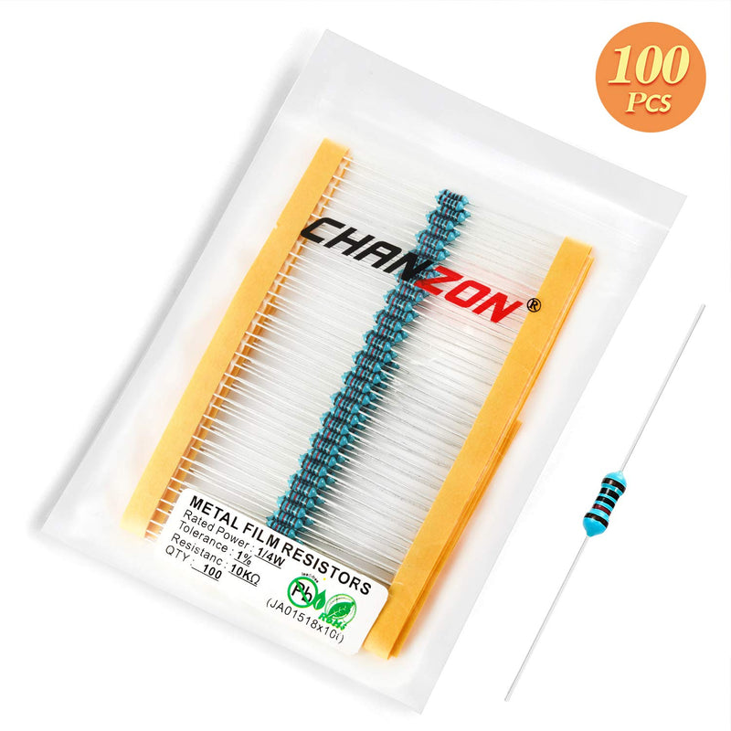 [Australia - AusPower] - Chanzon 100pcs 10K ? ohm Resistor 1/4W (0.25W) Metal Film Fixed Resistor 0.01 ±1% Tolerance 10KR MF Through Hole Resistors Current Limiting Rohs Certificated [1-4ZC11] 10K ohm 