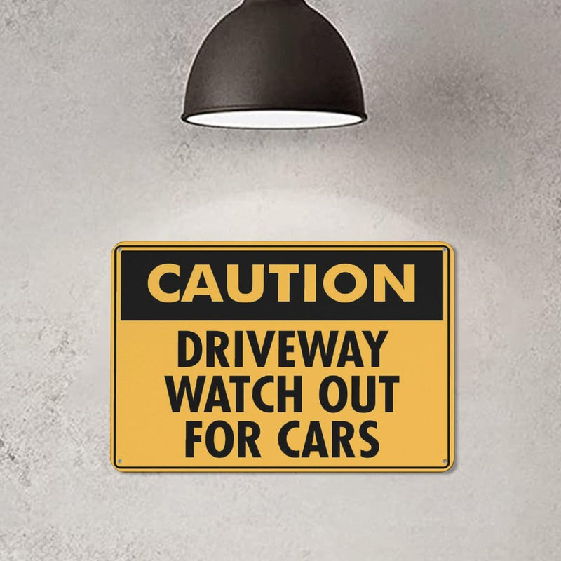 Caution Driveway Watch Out For Cars Sign Warning Sticker-Security Sign Outdoor Sign 12 X 8 Inches