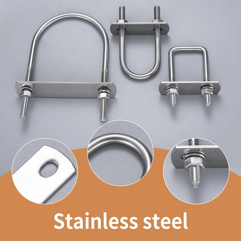 [Australia - AusPower] - 6 Pack Round U-Bolts, Stainless Steel U-Bolts with Frame Plates and Nuts, 1"/25mm Inner Width 2.75"/70mm Length, U Shaped Bolt for Automobiles Trailer, Ski Boat, Sailboat(Round, 1"/25mm) Round, 1"/25mm 