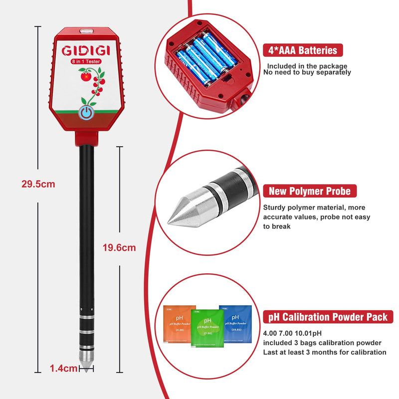 [Australia - AusPower] - Soil pH Meter Smart Soil Moisture Meter with App Control Digital Soil Test Kit for Plants pH Sunlight Intensity Fertility pH EC Salt Soil Thermometer Humidity Moisture Meter for Garden Lawn Farming 8in1 Moisture Tester 