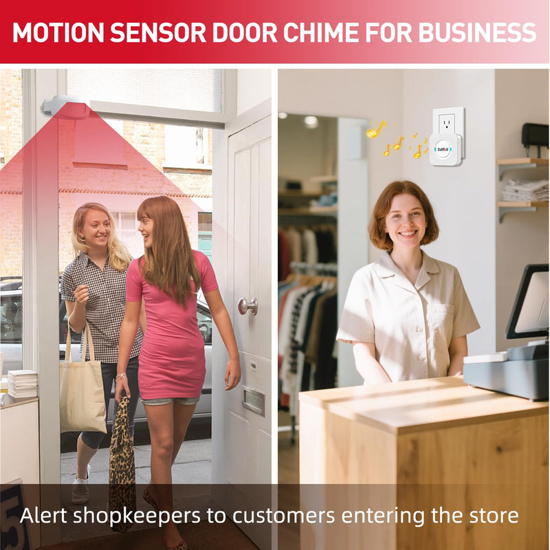 CallToU Wireless Motion Sensor Alarm Indoor Motion Detector Alarm Bed Alarms for Elderly Dementia Patients, Motion Sensor Door Chime for Business/Home/Office/Store with 500FT Range 5 Adjustable Volume WHITE 2+2