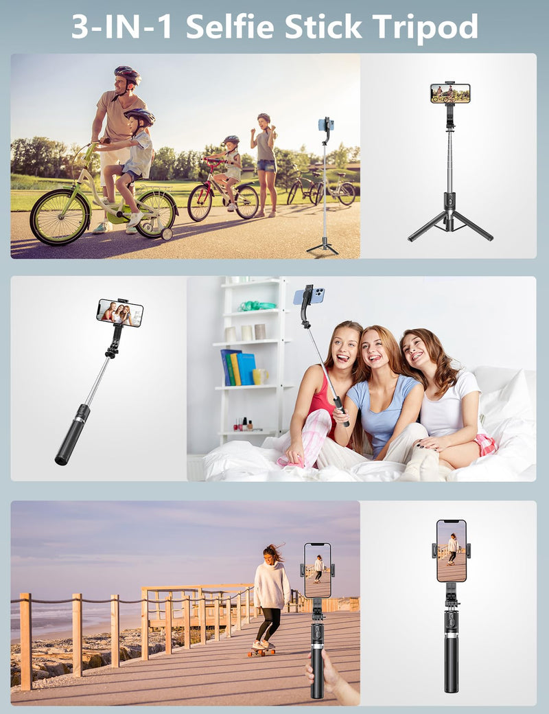 [Australia - AusPower] - Selfie Stick Tripod with Light, 45'' Selfie Stick with Wireless Remote, Portable Phone Tripod Compatible with iPhone 15 Pro Max/15/14 Pro/14/13, Samsung S22/ S23 Ultra/Android Smartphone Black 