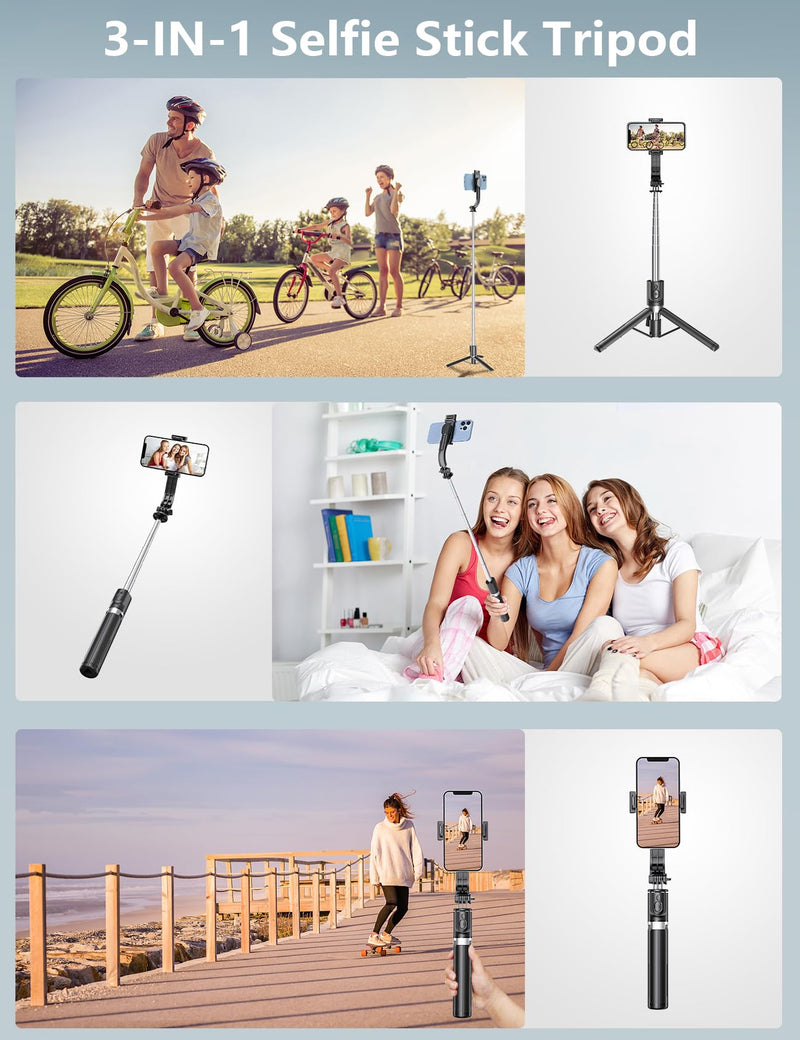 [Australia - AusPower] - 44.9 Inch Selfie Stick with Reinforced Tripod, 2 Fill Lights, Extendable & Portable Phone Tripod with Remote, Compatible with iPhone 14 Pro Max/13/12/11, Samsung, and Android D-Black＆ 2 Lights [Reinforced Stability] 