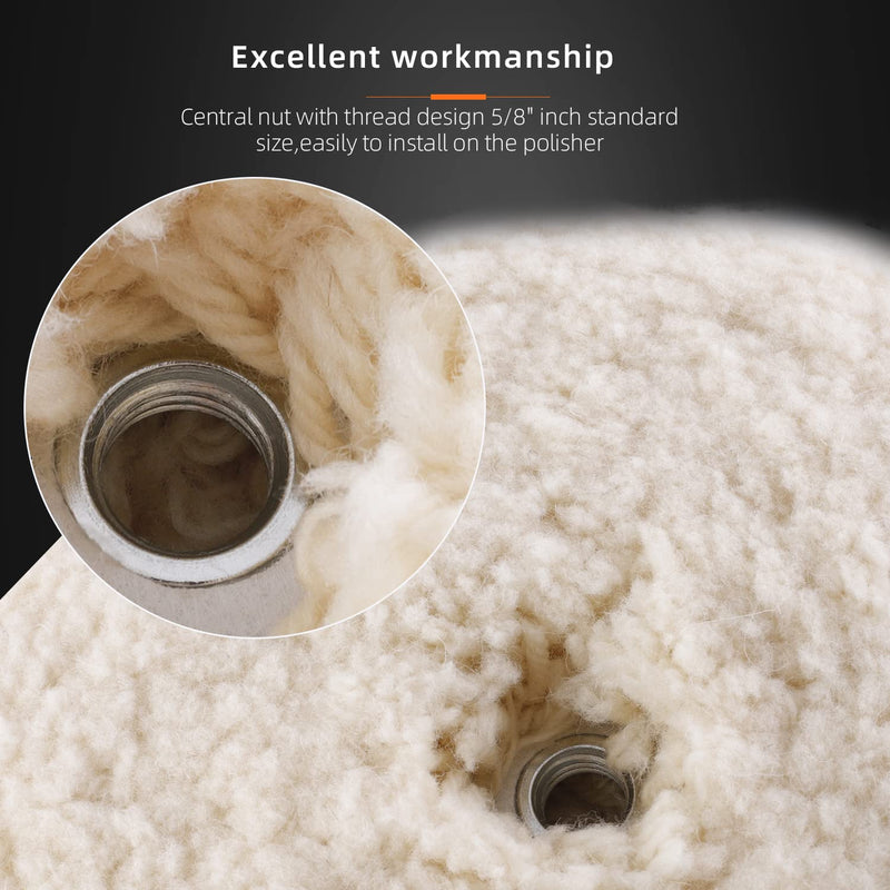 [Australia - AusPower] - SPTA 8" (200mm) Wool Buffing Pad, Double Side 100% Natural Wool Pad with 5/8-11 Thread for 2-Sided Compound Cutting and Polishing for Automotive, Marine and Epoxies 8 Inch 