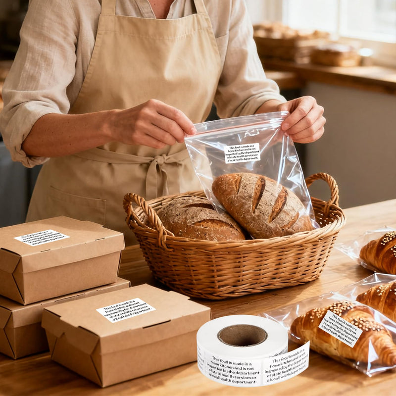 500 Pcs Cottage Food Law Labels Stickers, Thermal Printed Adhesive Labels Home Kitchen Inspection Ingredients Stickers for Home Kitchen Bakery Homemade Food Packaging 500