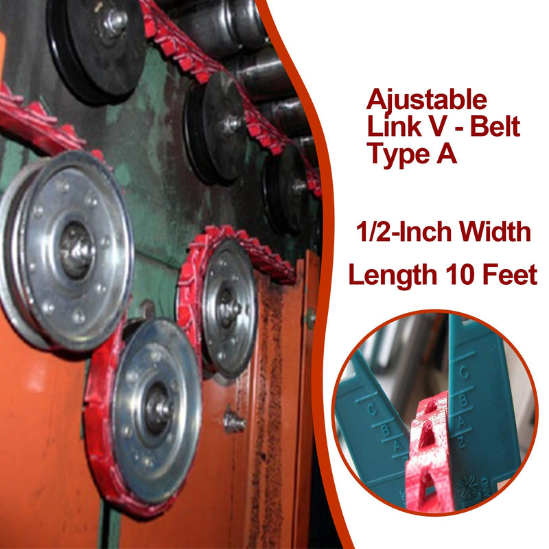 [Australia - AusPower] - 10FT Power Twist V-Belt 1/2-Inch x 10 Feet A Type, Adjustable Link V - Belt for Lathes, Drill Press, Table Saws and Other Woodworking Tools Red 
