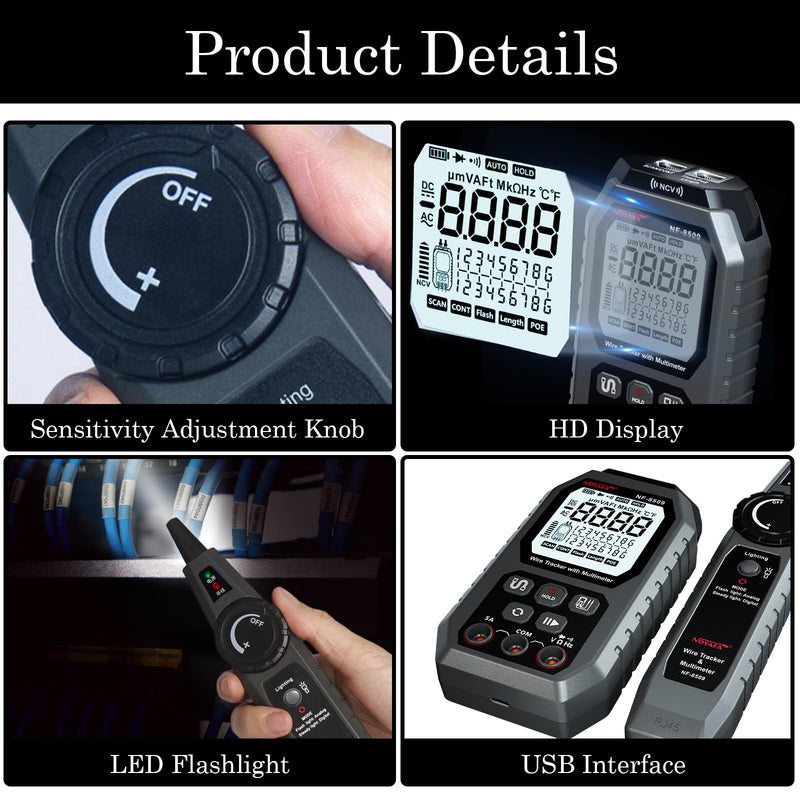 [Australia - AusPower] - Network Cable Tester with Multimeter Tester, NCV AC DC Voltmeter, POE Tester, TDR Network Tester, RJ45 CAT5 CAT6 Ethernet Cable Tester with Port Flashing 