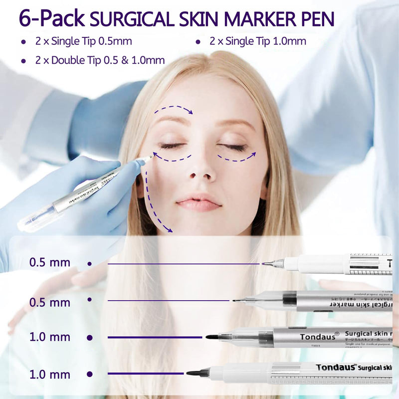 [Australia - AusPower] - 6Pcs Professional Surgical Tip Skin Marker Pen Stencil Markers Pen with Paper Ruler for Eyebrow, Tattoo Skin Marking Individually Wrapped 0.5MM & 1MM (Purple) 