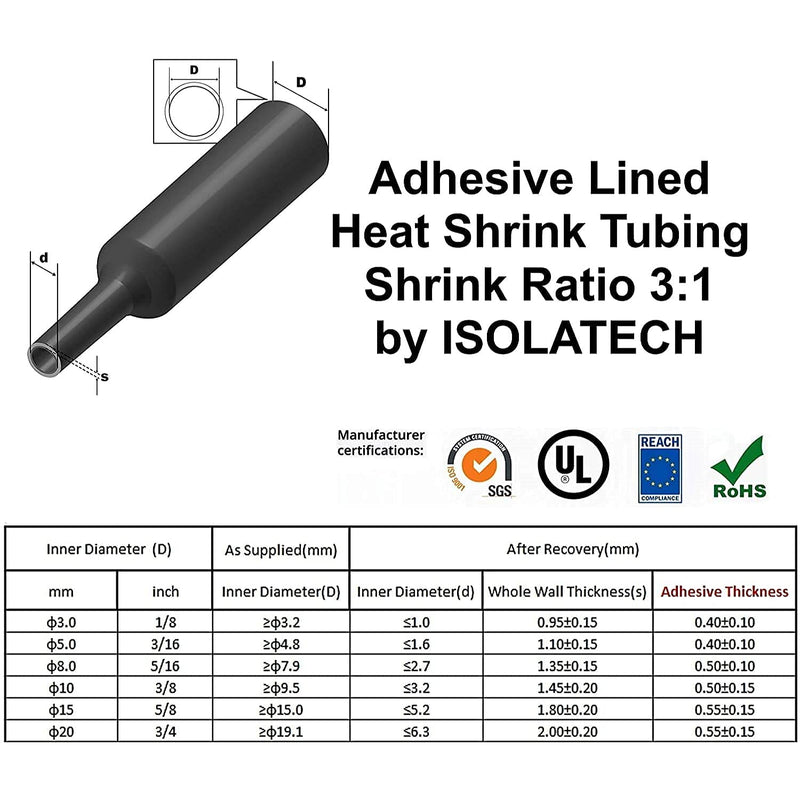 142-piece set 3:1 with adhesive heat shrink tubing assortment Set with total length of 8.3 m. Waterproof thanks to hot glue layer on the inside. By Isolatech., transparent | Unlabeled, 8.3 m total length, in a practical assortment box, hot glue layer f...