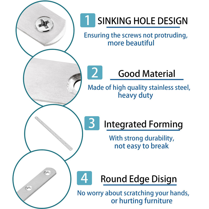 [Australia - AusPower] - 11.5 Inch Stainless Steel Straight Brace, Flat Straight Support, Repair Fixed Bracket Connector, Heavy Duty Furniture Repair Fixing Joint with Screw, 2PCS 2 
