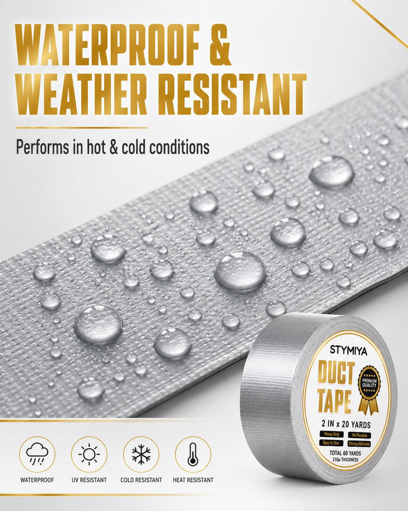 Silver Duct Tape Heavy Duty: Wide Waterproof Outdoor Duck Furniture Repair Tape Bulk - Strong Adhesive Weather UV Resistant No-Residue Masking Tapes Patterns Variety Pack (3, Silver) 3Pack-Silver