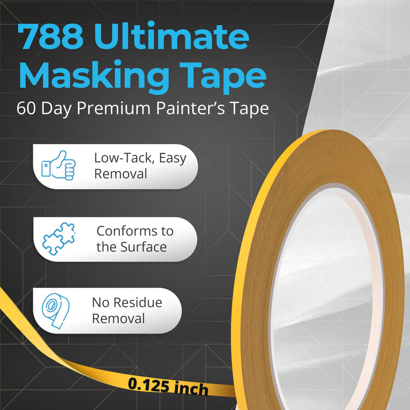 Pro Tapes Pro 788 Ultimate Mask Yellow 1/8" x60yds Premium Low-tack, 60-Day Removal Masking Tape 1/8"x60yds