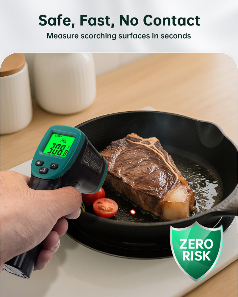 [Australia - AusPower] - ERICKHILL ROOKCORE Infrared Thermometer -50℃~600℃ Adjustable Emissivity Non-Contact Laser Thermometer Gun LCD Backlit Display -Compact Size for Vehicle Repair/Cooking/BBQ/Freezer/Food, Dark Green 