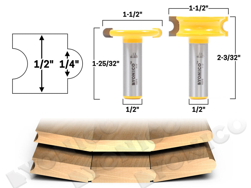 YONICO 13201 1/4-Inch Bead 2 Bit Canoe Joint Router Bit Set 1/2-Inch Shank 1/4" Bead - 1/2" Shank