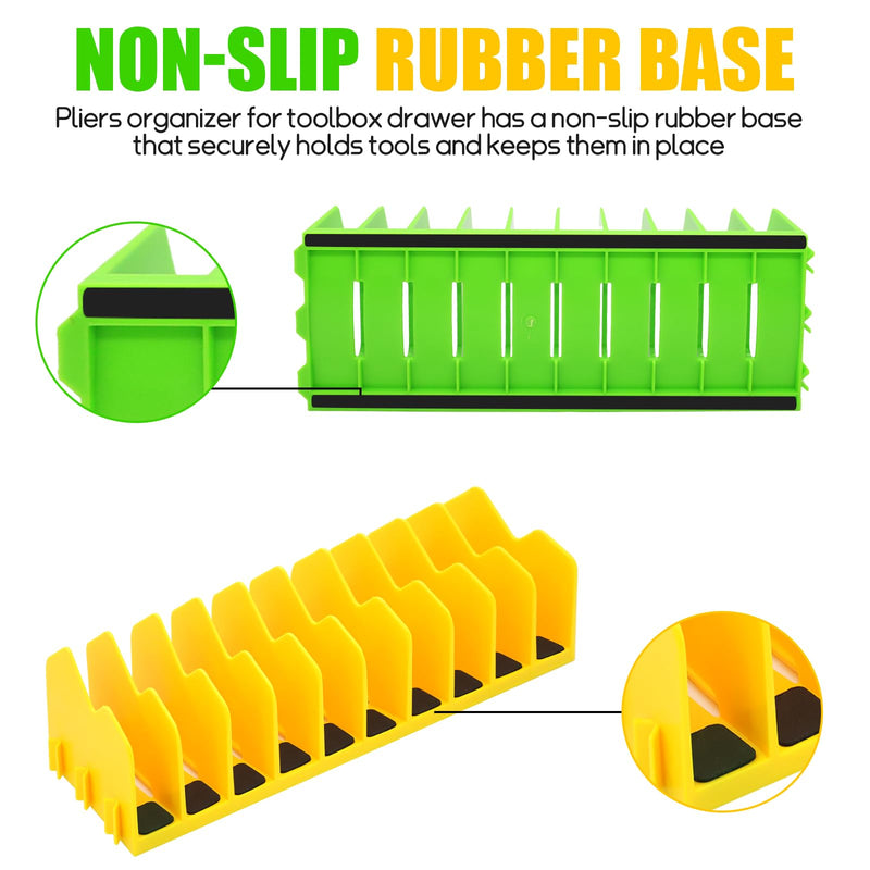 Plier Organizer, 4 Pack Pliers Organizer for Tools Cutters with Extendable Design & Non-Slip Rubber Base, 40 Slots Drawer Organizers for Tools, Wrenches, Screwdrivers,Green&Yellow Green&Yellow 4Pack